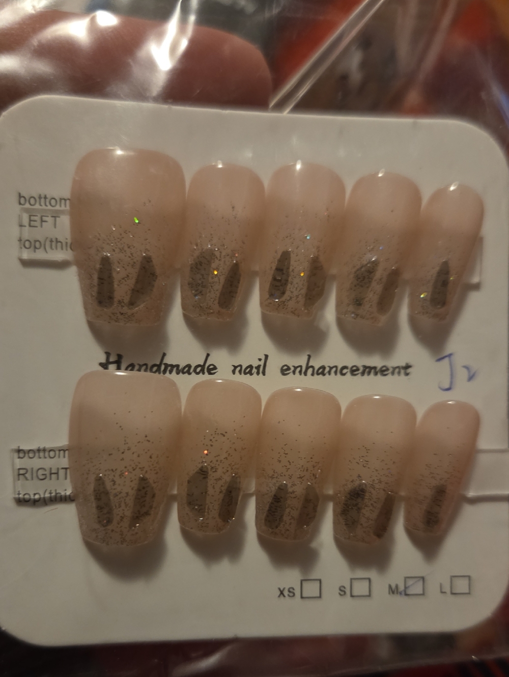 ♥️2 For $25♥️Handmade Nude Press-On Nails with Gold Glitter Accents